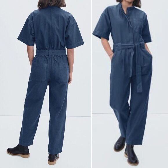 Everlane The Fatigue Short-Sleeve Jumpsuit Boiler Suit Slate Blue Size 0 | XS - Picture 1 of 14